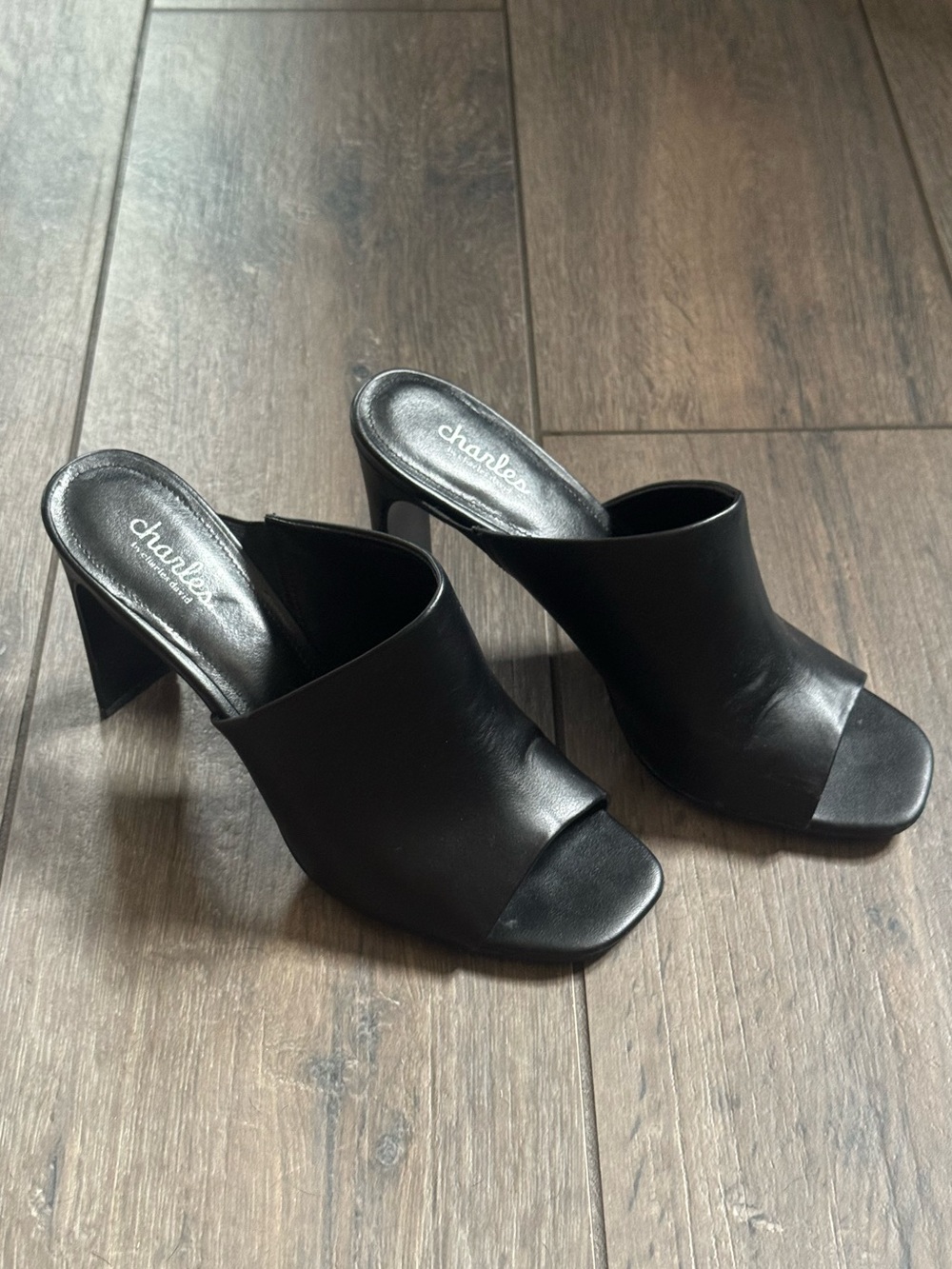 Charles by Charles David Black Peep Toe Mule Heels - Size 9